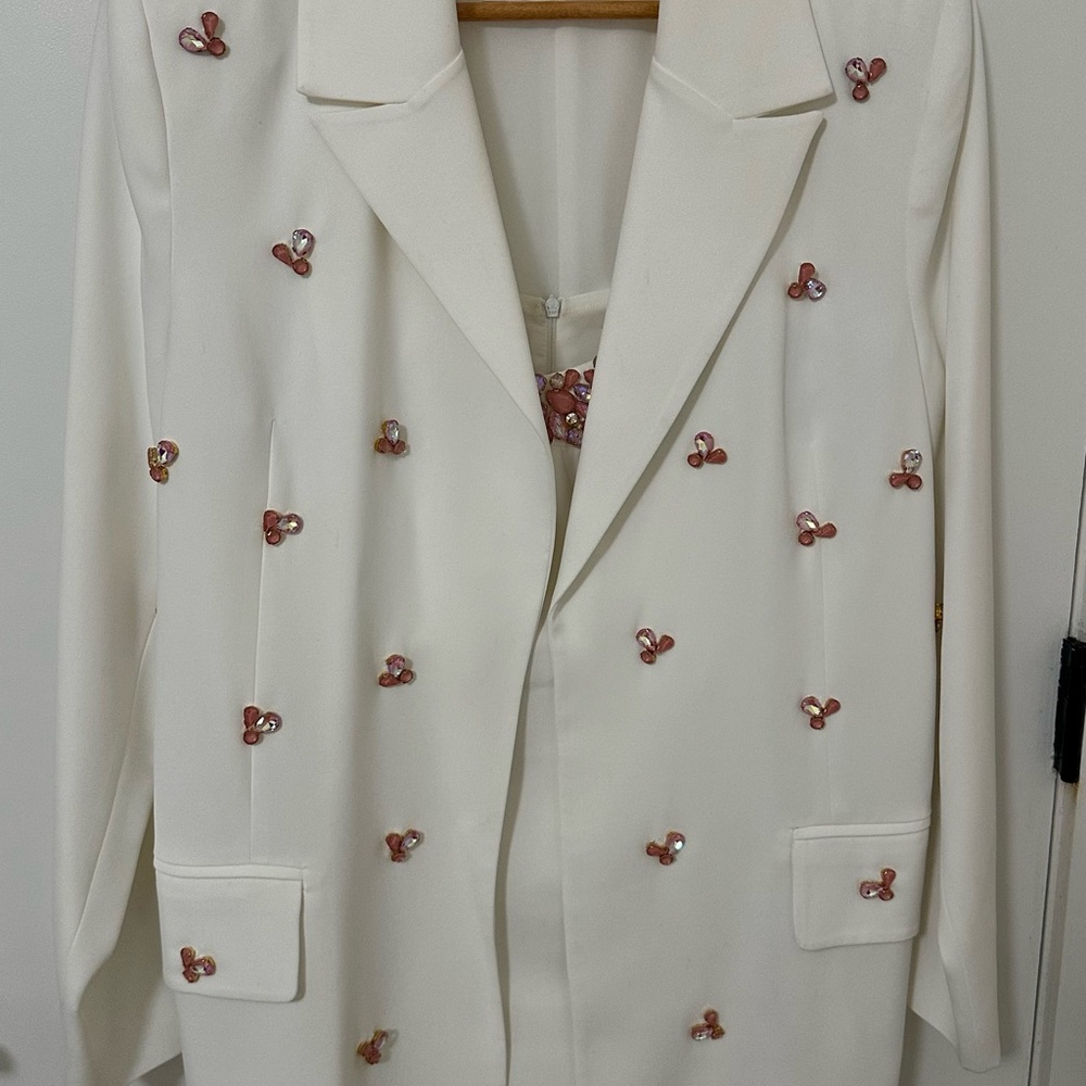 Embellished White Blazer with Pink Sequin Accent dress
